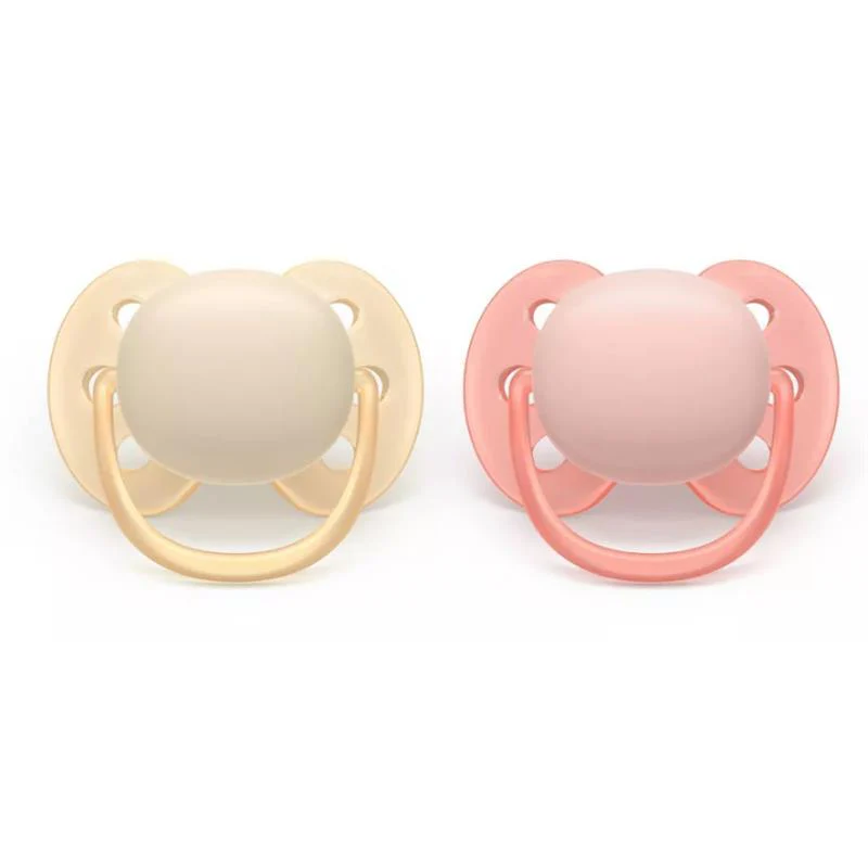 Avent 2Pk Ultra Soft Pacifier 0-6M, Sand/Soft Blossom