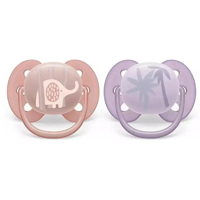 Avent - 2Pk Ultra Soft Pacifier Pink & Lavander, 0/6M