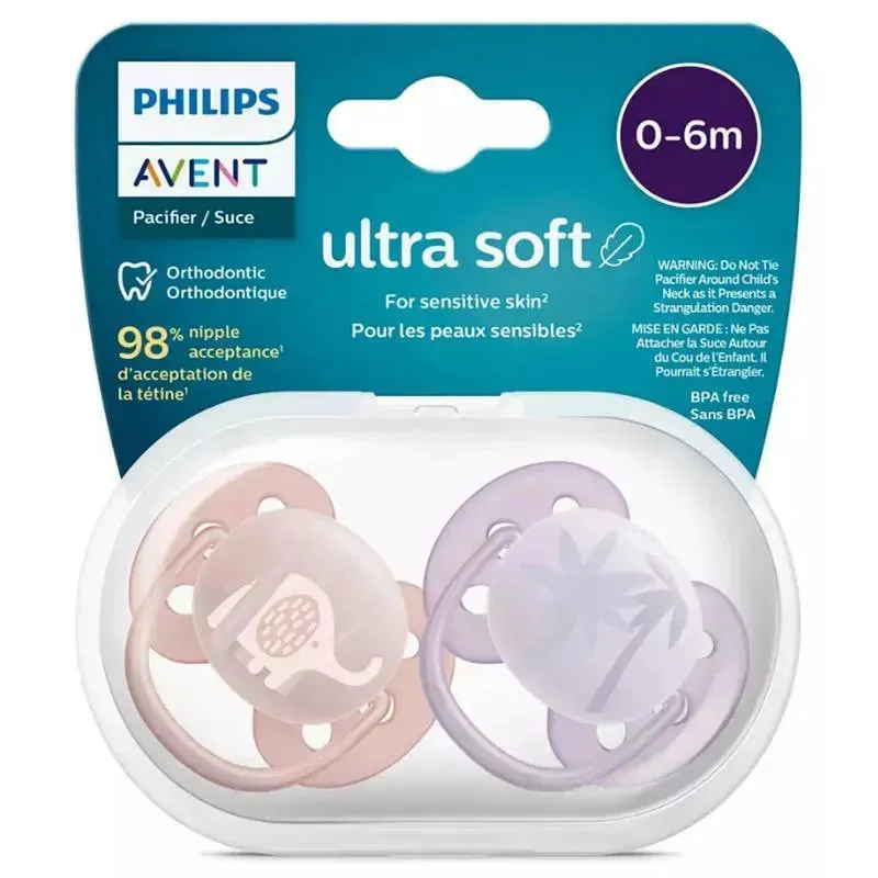 Avent - 2Pk Ultra Soft Pacifier Pink & Lavander, 0/6M - Image 4