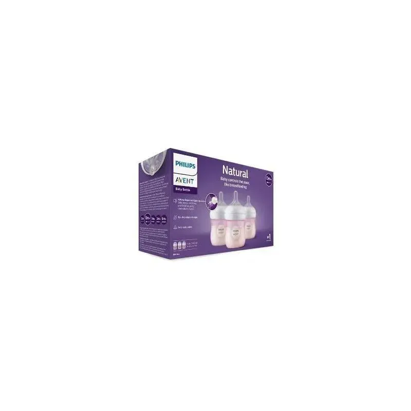 Avent - 3Pk Natural Baby Bottle With Natural Response Nipple, Pink, 4Oz - Image 4