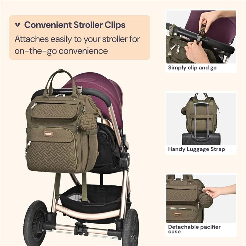 BabbleRoo - Diaper Bag, Army Green, Laptop Backpack - Image 5