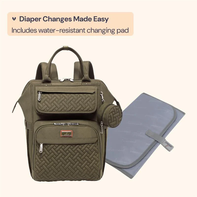 BabbleRoo - Diaper Bag, Army Green, Laptop Backpack - Image 6