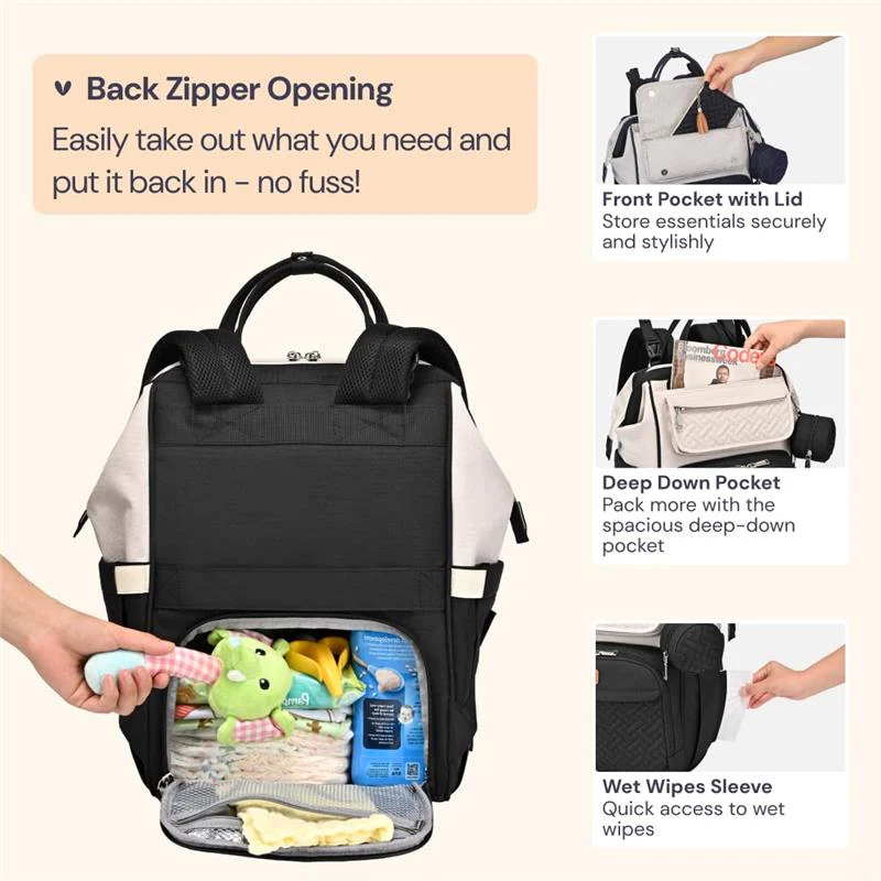 BabbleRoo - Diaper Bag Backpack, Apricot & Black - Image 4