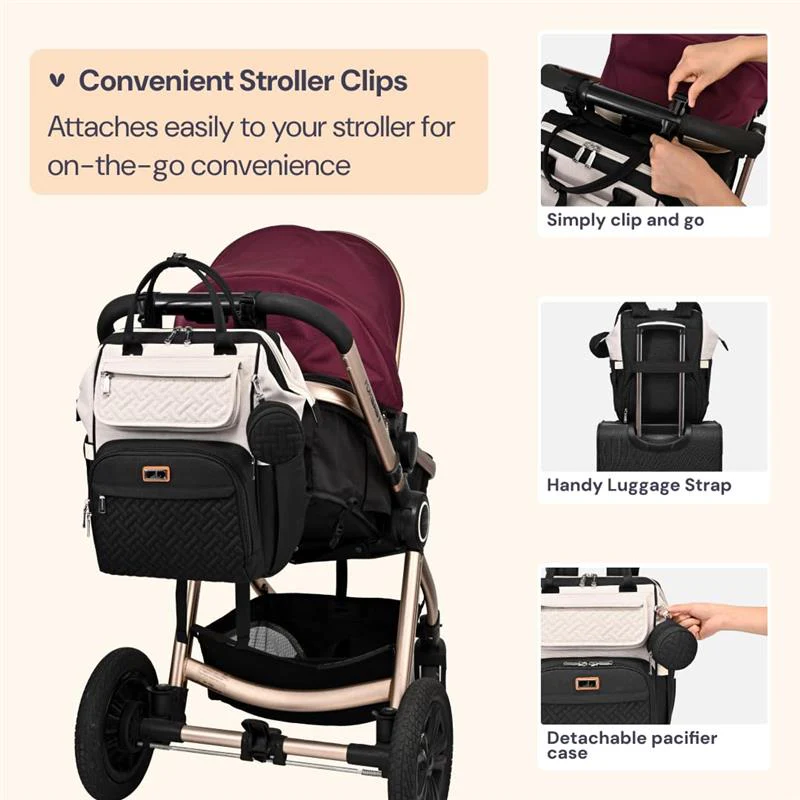 BabbleRoo - Diaper Bag Backpack, Apricot & Black - Image 5