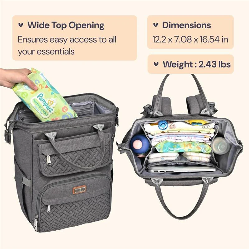 BabbleRoo - Diaper Bag Backpack Bag for Moms Dads (Dark Gray) - Image 2