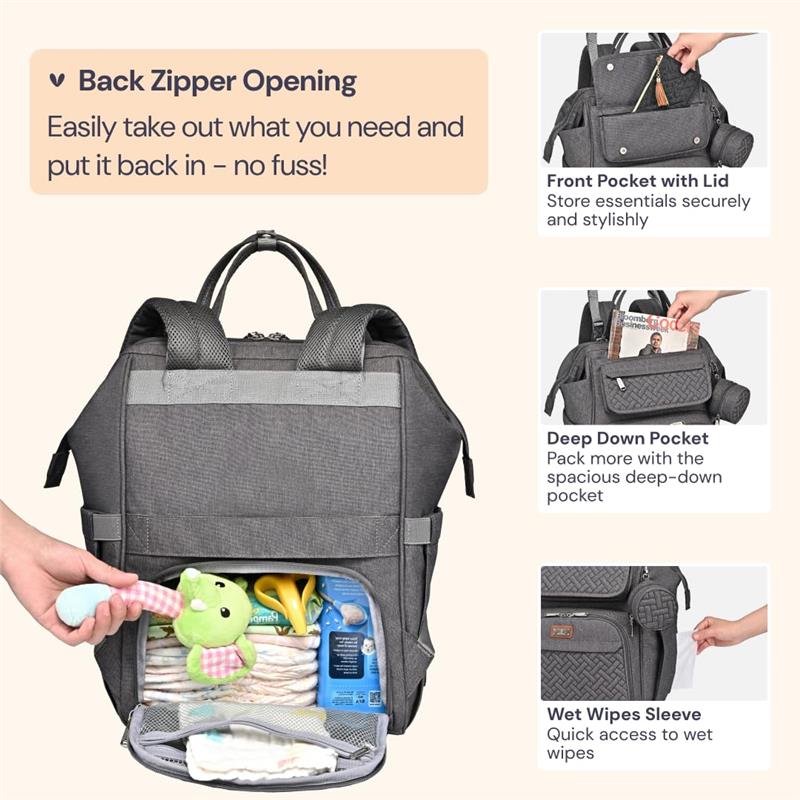 BabbleRoo - Diaper Bag Backpack Bag for Moms Dads (Dark Gray) - Image 4