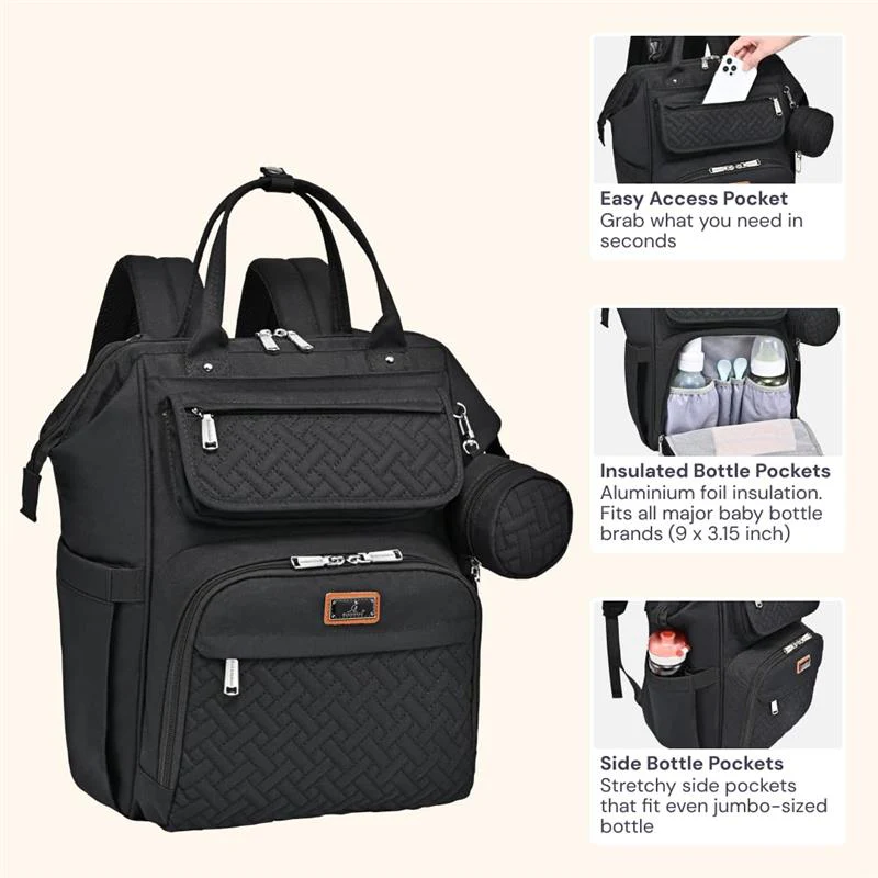 BabbleRoo - Diaper Bag Backpack Black - Image 3