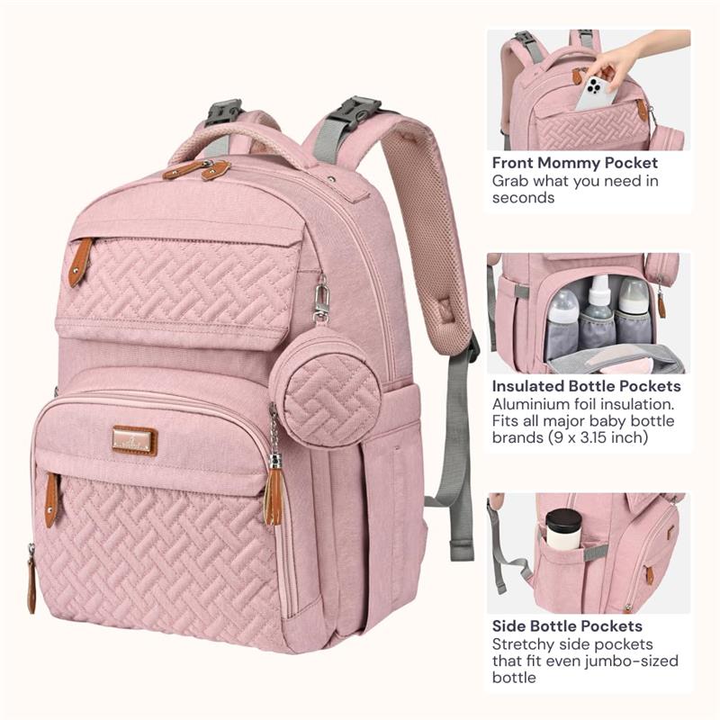 BabbleRoo - Diaper Bag Backpack, Pink - Image 3