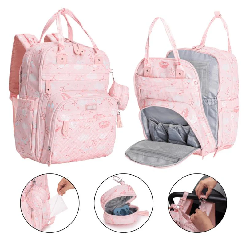 BabbleRoo - Diaper Bag Backpack, Pink Birdy - Image 2