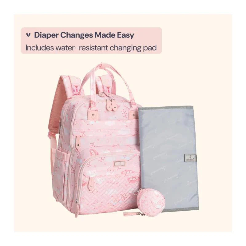 BabbleRoo - Diaper Bag Backpack, Pink Birdy - Image 4