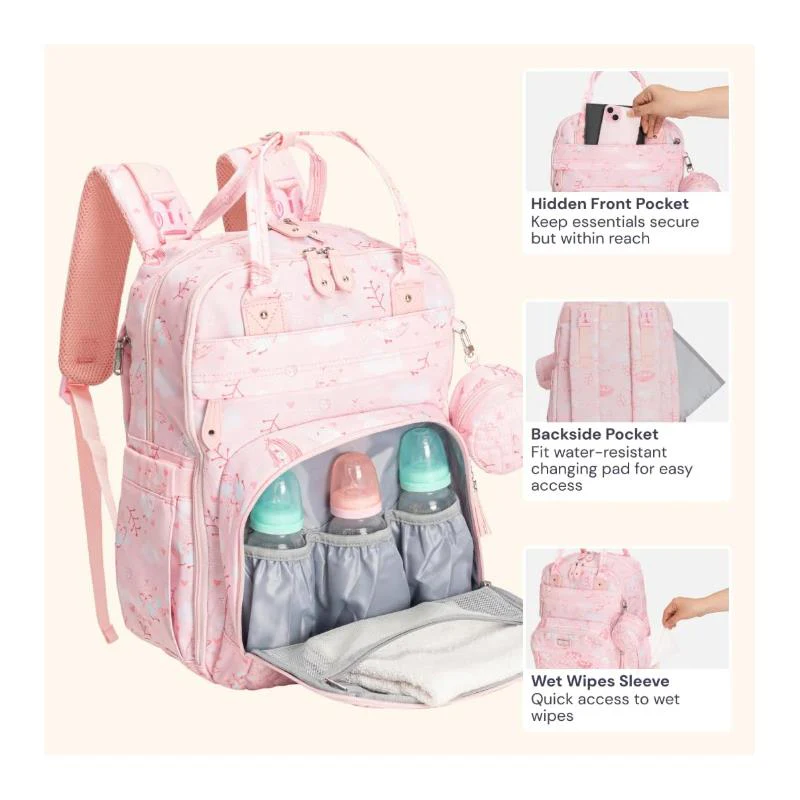 BabbleRoo - Diaper Bag Backpack, Pink Birdy - Image 5