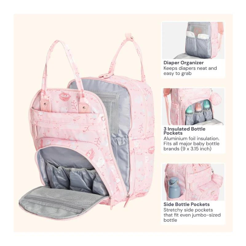 BabbleRoo - Diaper Bag Backpack, Pink Birdy - Image 7