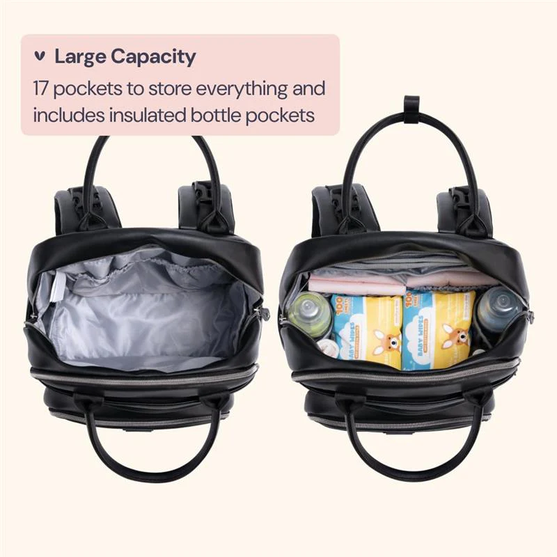 BabbleRoo - Leather Diaper Bag Backpack, Black - Image 3