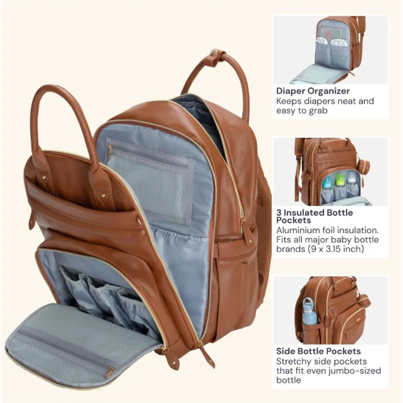 Babbleroo - Original Diaper Bag Vegan Leather Brown - Image 5