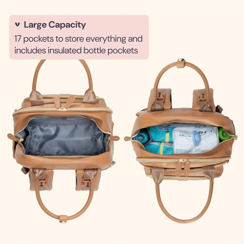 Babbleroo - Original Diaper Bag, Vegan Leather Light Brown - Image 6
