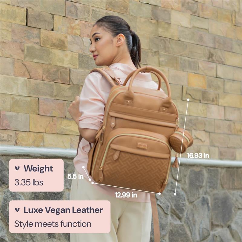 Babbleroo - Original Diaper Bag, Vegan Leather Light Brown - Image 7