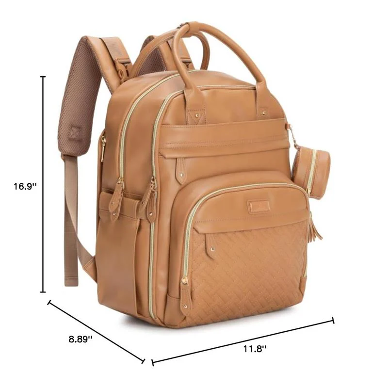 Babbleroo - Original Diaper Bag, Vegan Leather Light Brown - Image 8