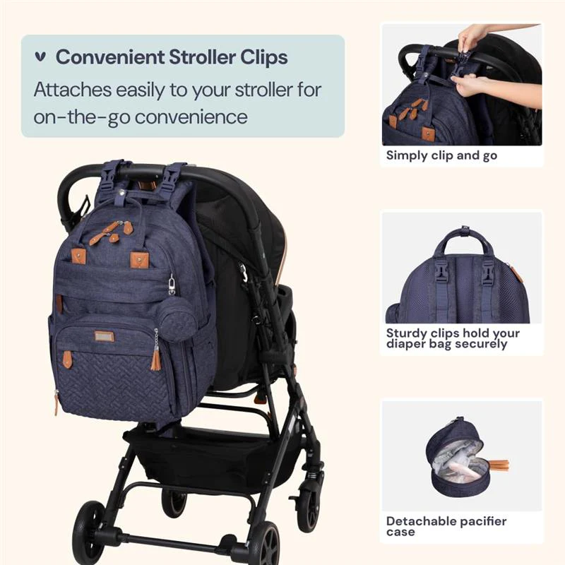 Babbleroo - Travel Essentials Baby Bag Tote with Changing Pad, Denim Blue - Image 3