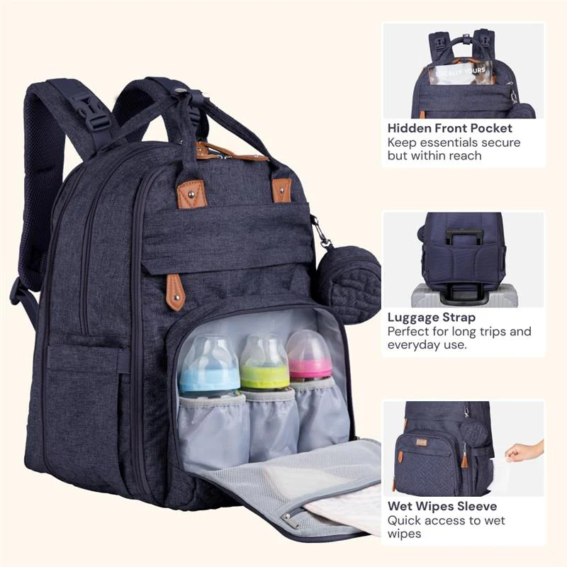 Babbleroo - Travel Essentials Baby Bag Tote with Changing Pad, Denim Blue - Image 4