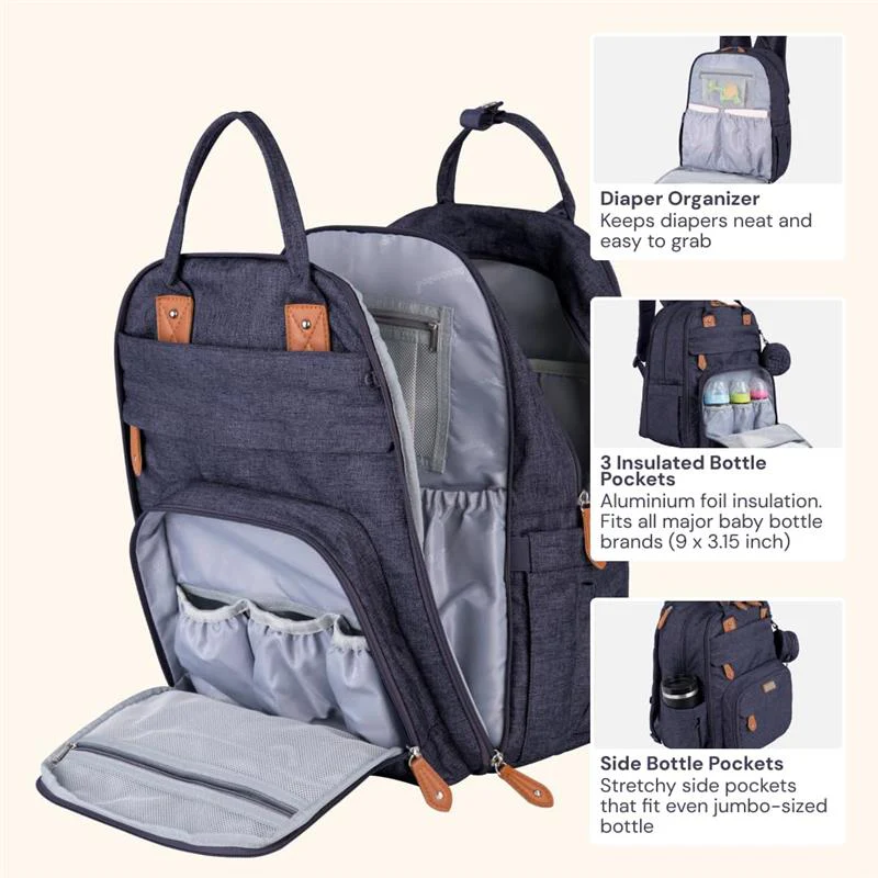 Babbleroo - Travel Essentials Baby Bag Tote with Changing Pad, Denim Blue - Image 5