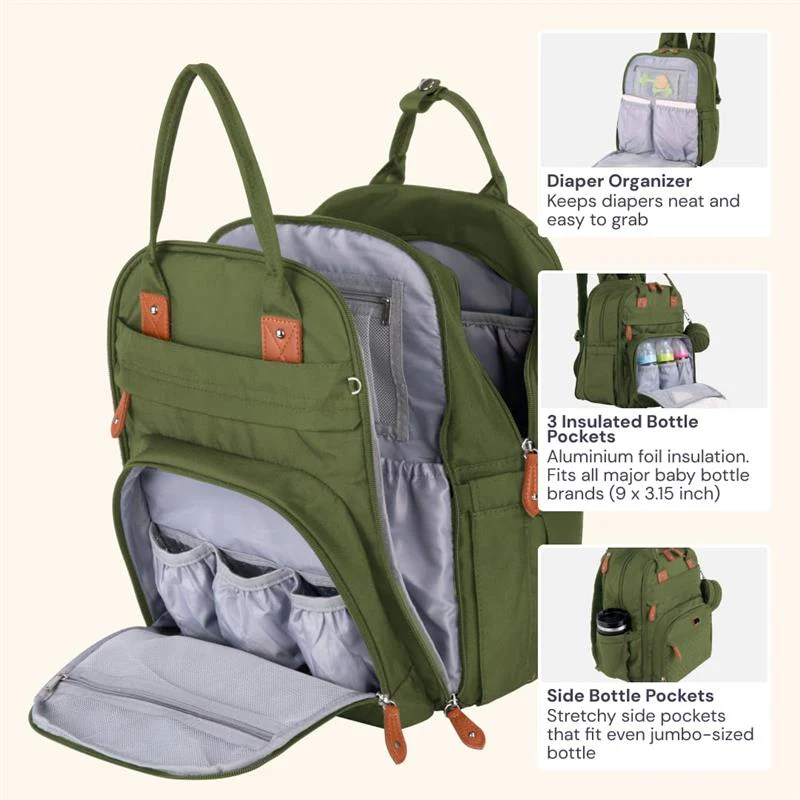 BabbleRoo - Travel Essentials Baby Bag Tote with Changing Pad, Forest Green - Image 4