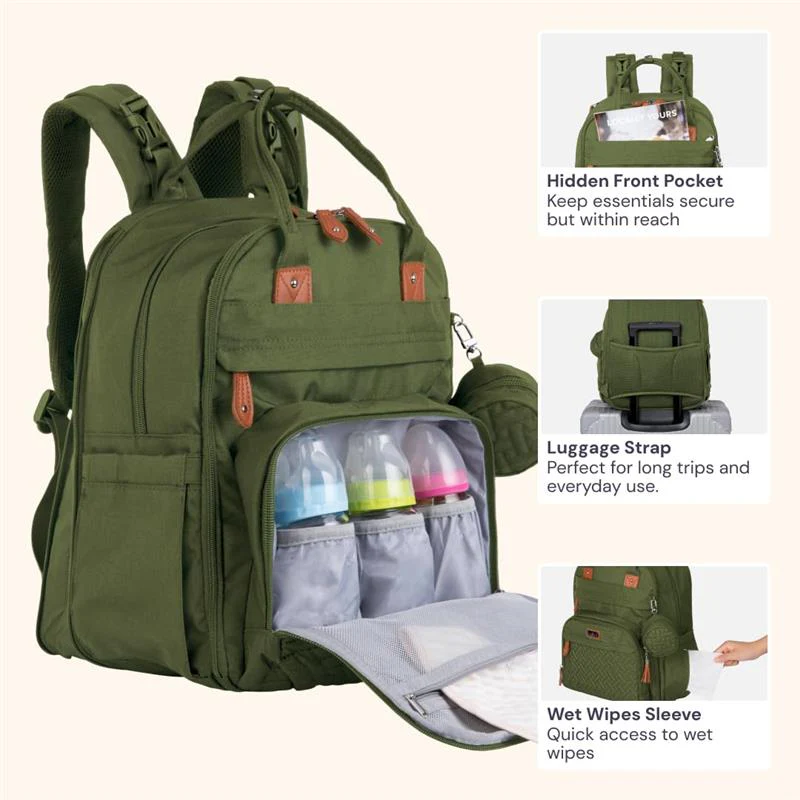 BabbleRoo - Travel Essentials Baby Bag Tote with Changing Pad, Forest Green - Image 5