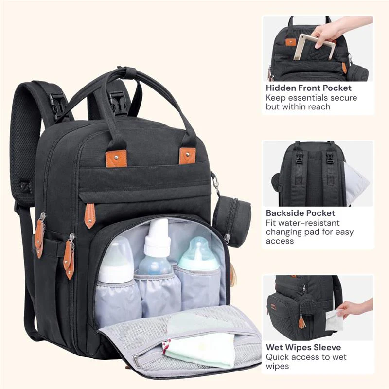 BabbleRoo - Travel Essentials Baby Bag with Changing Pad, Black - Image 4