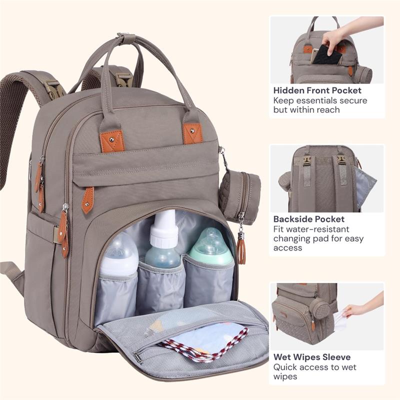 BabbleRoo - Travel Essentials Baby Bag with Changing Pad, Khaki - Image 4