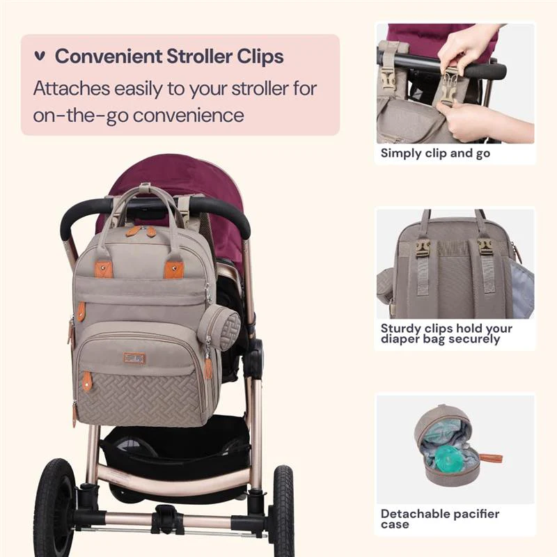 BabbleRoo - Travel Essentials Baby Bag with Changing Pad, Khaki - Image 5