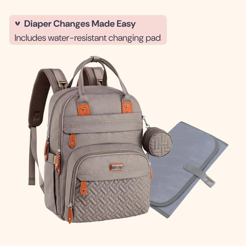 BabbleRoo - Travel Essentials Baby Bag with Changing Pad, Khaki - Image 6