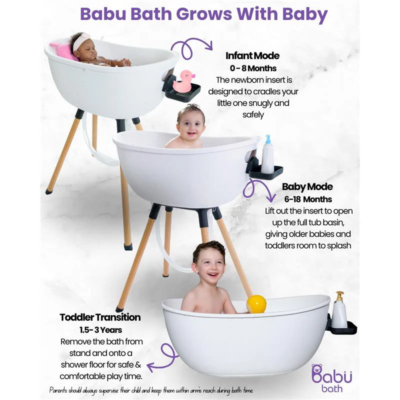 Babu Bath - Luxury Baby Bathtub with Wooden Stand, White - Image 4