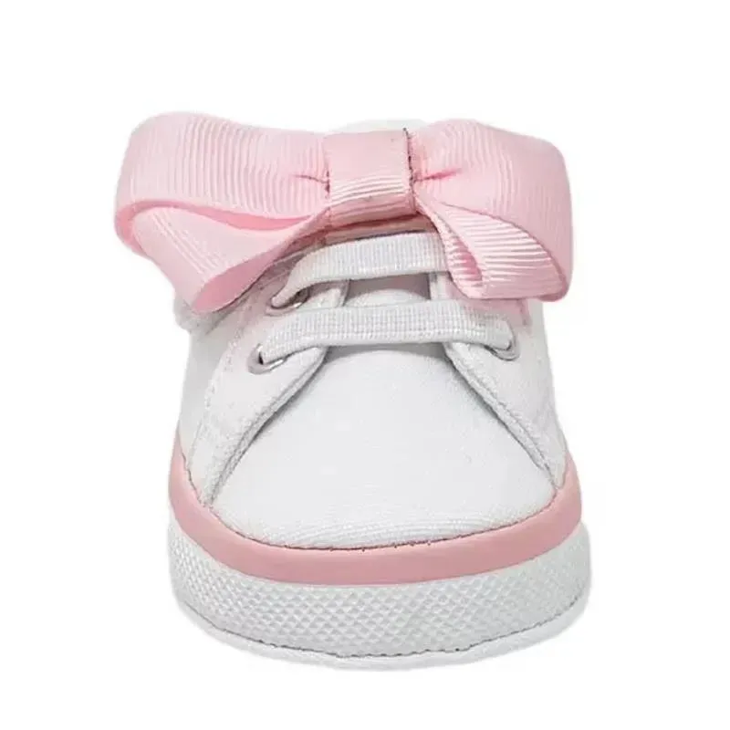 Baby Deer - Baby Girl Canvas Sneaker Oversized Bow, White - Image 2