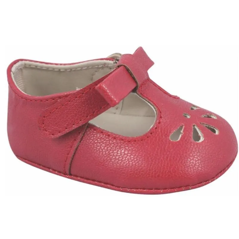Baby Deer - Baby Girl Red Velvet T-Strap Sandal With Ankle Strap