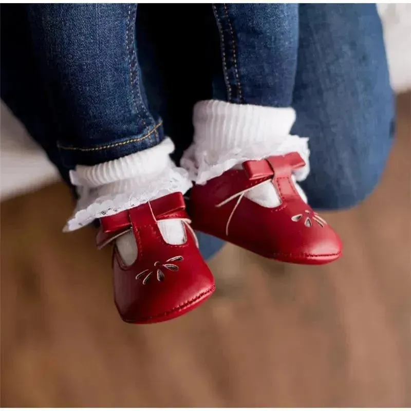 Baby Deer - Baby Girl Red Velvet T-Strap Sandal With Ankle Strap - Image 4