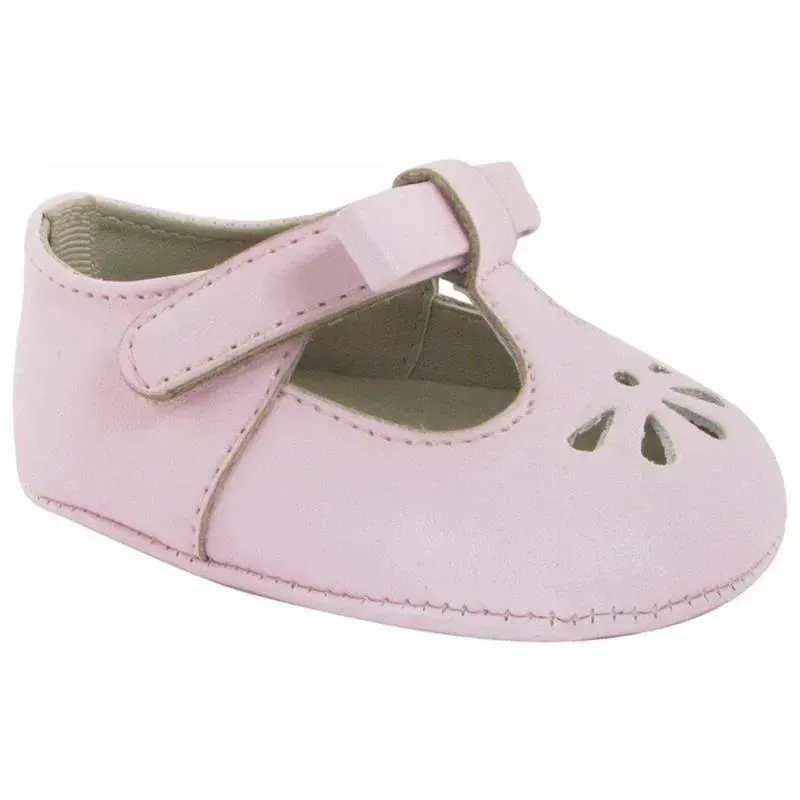Baby Deer - Baby Girl Soft Leather-Like T-Strap with Bow and Perforation, Pink