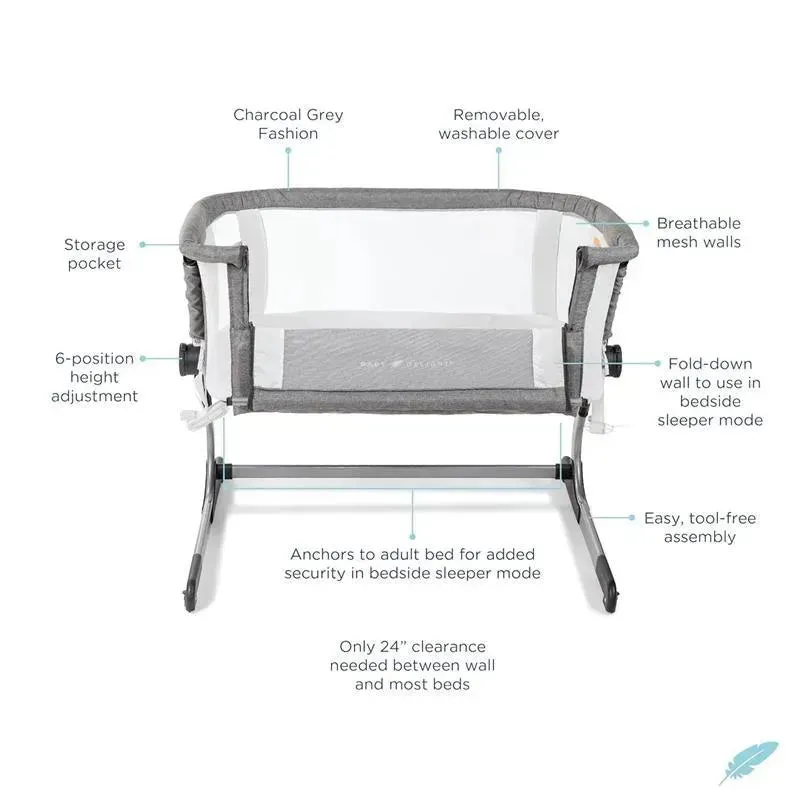 Baby Delight - Beside Me Dreamer Bassinet, 6-Position Height Adjustment, Charcoal Tweed - Image 2