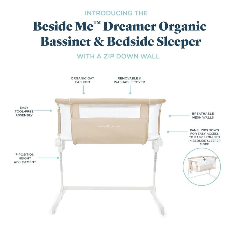 Baby Delight - Beside Me Dreamer Bassinet, 6-Position Height Adjustment, Organic Oat - Image 3