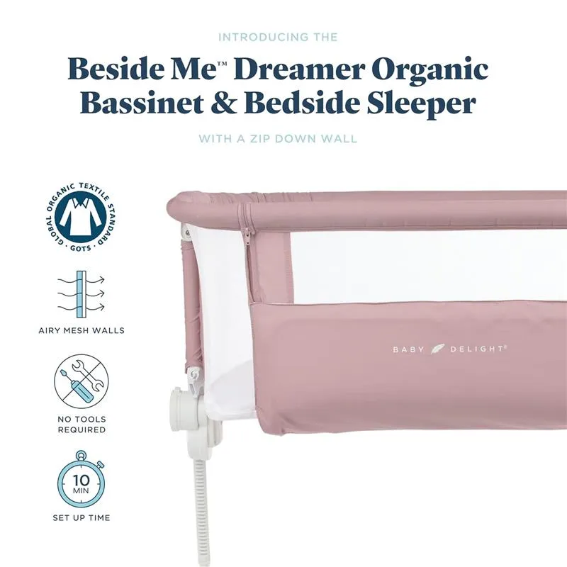 Baby Delight - Beside Me Dreamer Bassinet, 6-Position Height Adjustment, Organic Rose - Image 3