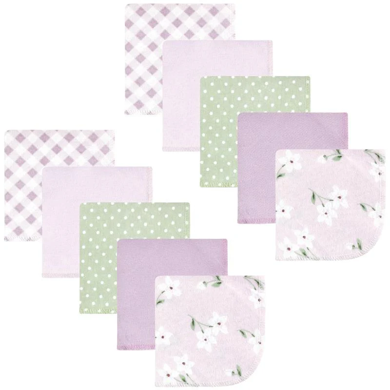 Baby Vision 10Pk Flannel Washcloth, Purple Dainty Floral
