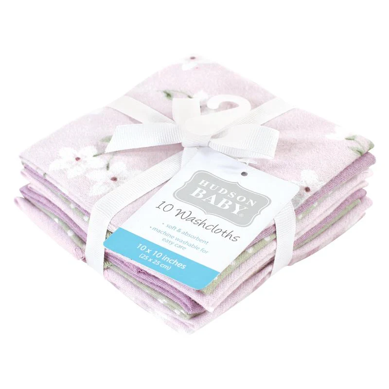 Baby Vision 10Pk Flannel Washcloth, Purple Dainty Floral - Image 2