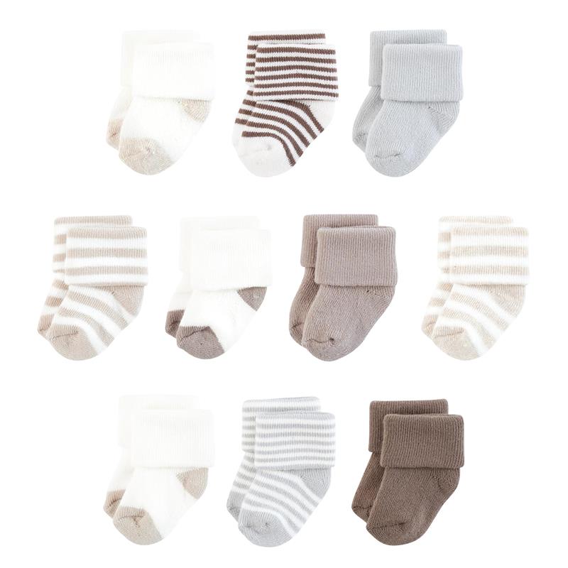 Baby Vision 10Pk Organic Terry Socks 10Pk, Neutral Stripes