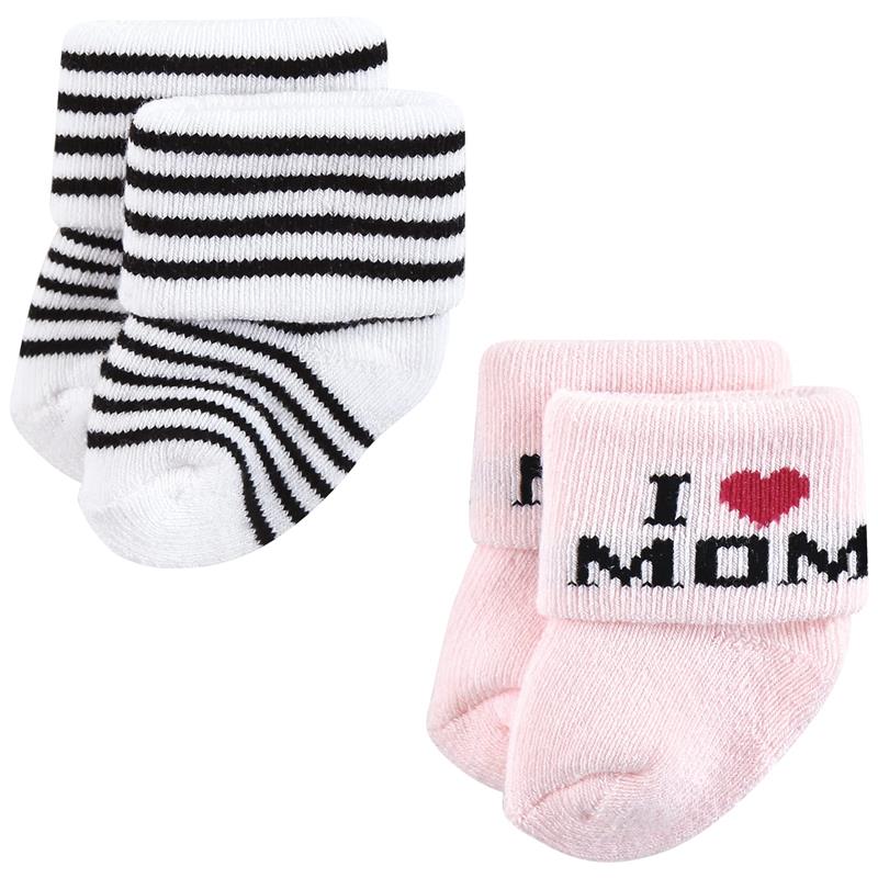 Baby Vision 12Pk Terry Socks Mom & Dad Girl Pink/Black - Image 3
