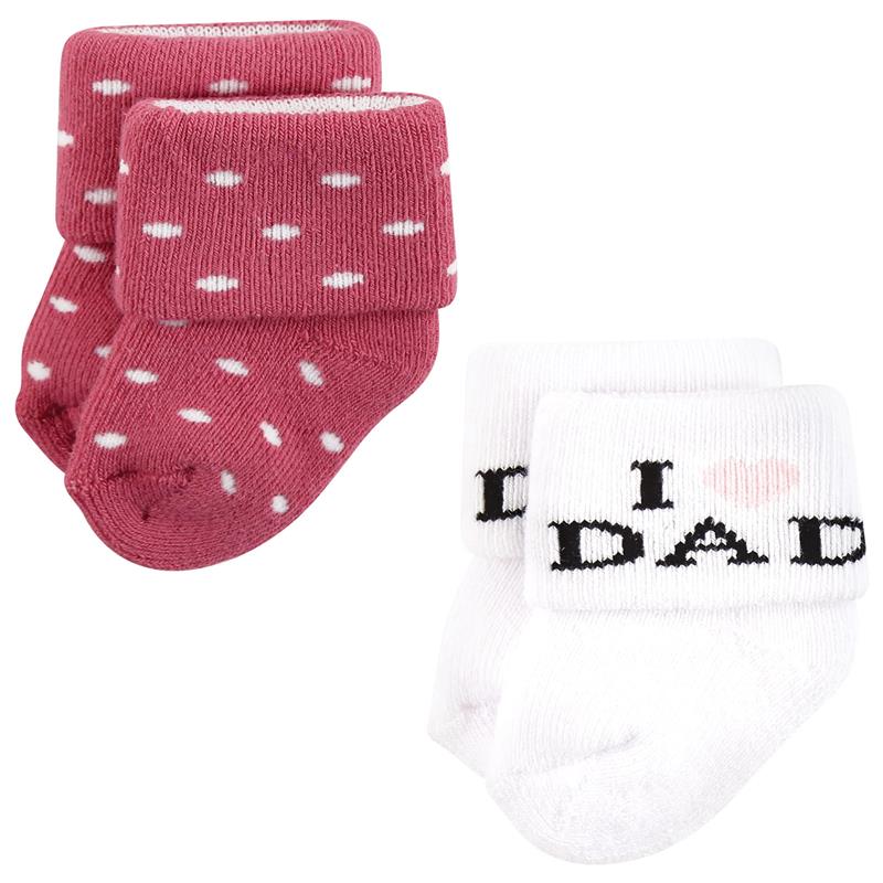 Baby Vision 12Pk Terry Socks Mom & Dad Girl Pink/Black - Image 4