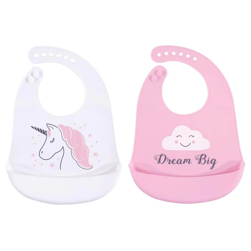 Baby Vision 2Pk Baby Silicone Bibs, Unicorn, One Size