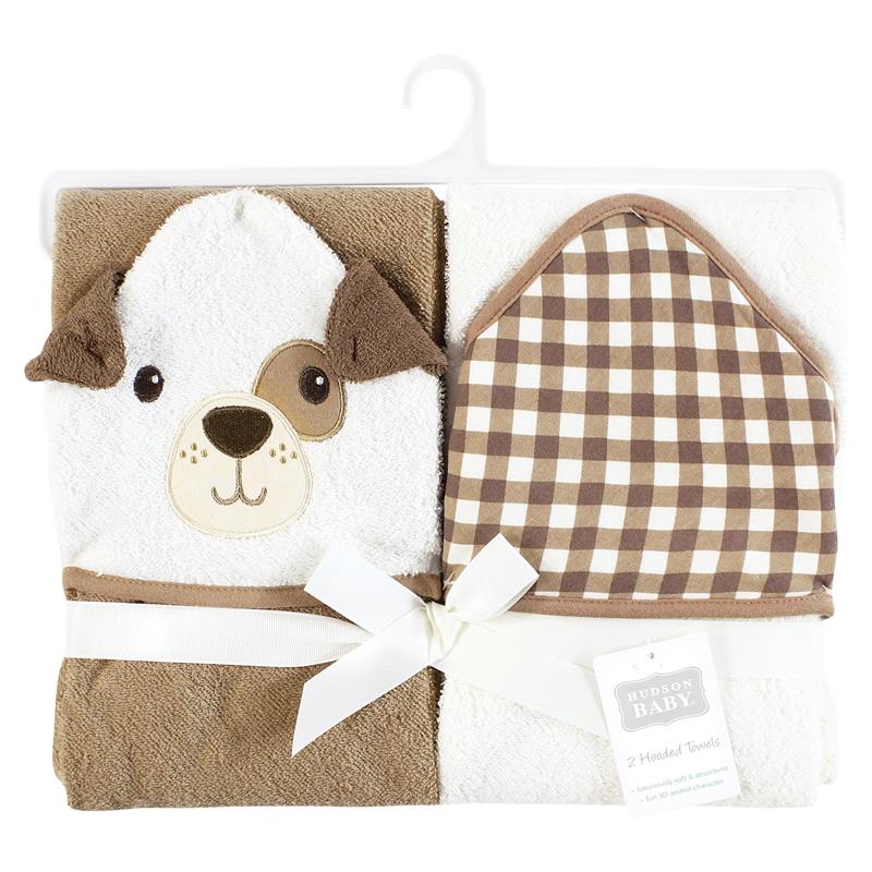 Baby Vision 2Pk Hooded Towel Brown Gingham Puppy - Image 2
