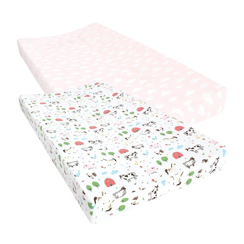 Baby Vision 2Pk Unisex Baby Cotton Changing Pad Cover, Girl Farm Animals, One Size