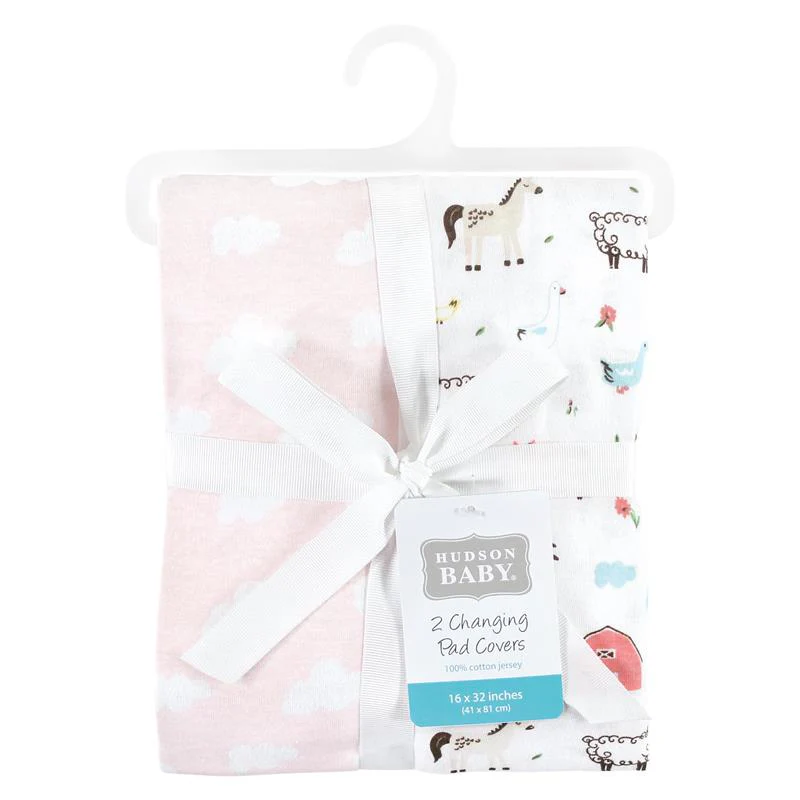 Baby Vision 2Pk Unisex Baby Cotton Changing Pad Cover, Girl Farm Animals, One Size - Image 2