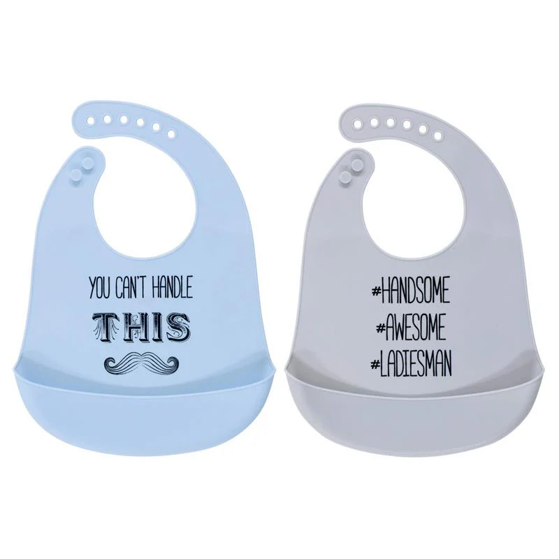 Baby Vision 2Pk Unisex Baby Silicone Bibs, Mustache, One Size