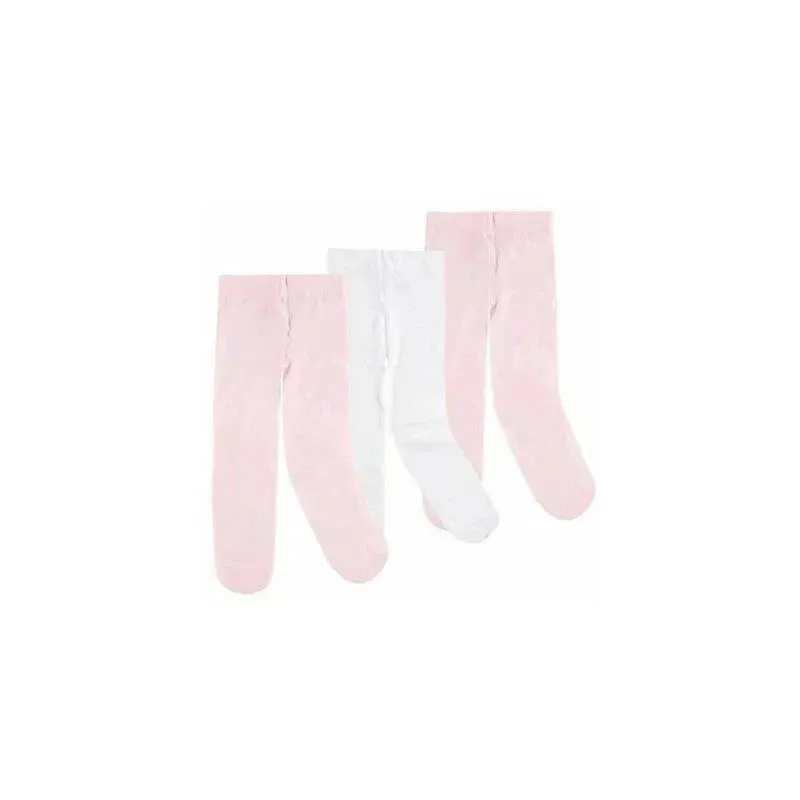 Baby Vision - 3Pk Baby Girl Nylon Tights, Pink/White