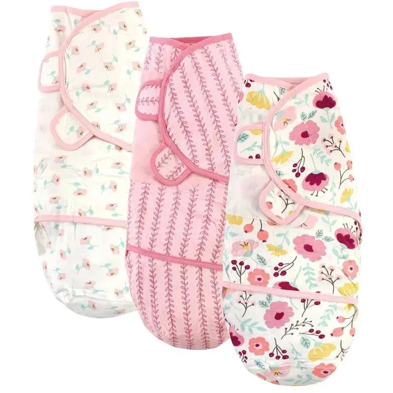 Baby Vision - 3Pk Baby Girl Organic Swaddle Wraps, Botanical, 0/3M